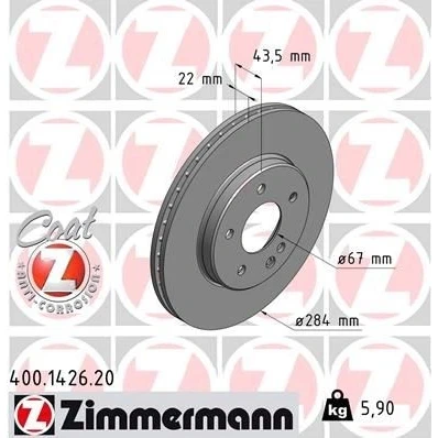 Billede af ZIMMERMANN Bremseskive MERCEDES BENZ: C klasse Sedan, T modell COAT Z 22mm 6/5 5 hul 112mm indvendigt ventileret coatet højkarboniseret