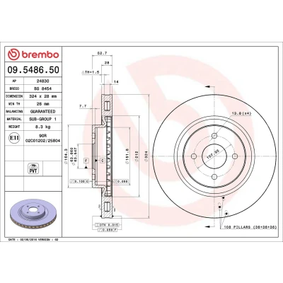 Billede af BREMBO 09.5486.50 Bremseskiver 324 28 4 indvendigt ventileret FORD: Focus Mk1 Hatchback