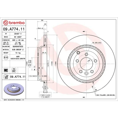 Billede af BREMBO COATED DISC LINE 09.A774.11 Bremseskiver 365 20 5 indvendigt ventileret coatet højkarboniseret LAND ROVER: Range Rover Sport
