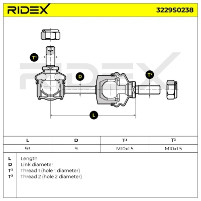 Billede af A.B.S. 260294 Stabstag 94 MM10X1.5 RHT SMART: Fortwo II Coupe, City Cabriolet