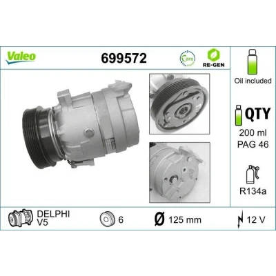 Billede af VALEO 699572 Kompressor V5 12 PAG 46 R 134a med kompressorolie REMANUFACTURED