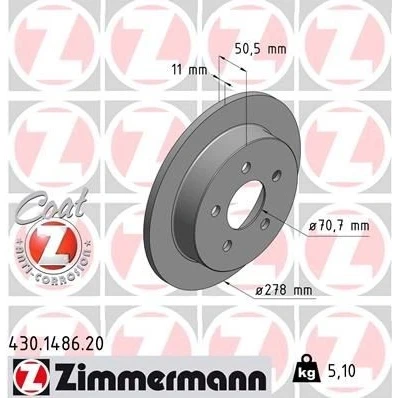 Billede af ZIMMERMANN COAT Z 430.1486.20 Bremseskiver 278 11 5/5 5 118 fuldstændigt coatet CHEVROLET: Trans Sport