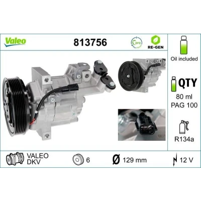 Billede af VALEO 813756 Kompressor DKV 12 PAG 100 R 134a med kompressorolie DACIA: Lodgy, Duster SUV, Dokker Express