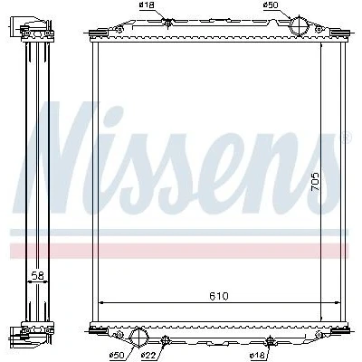Billede af NISSENS 628780 Radiator Aluminium 705 610 58 uden ramme Loddet køleripper