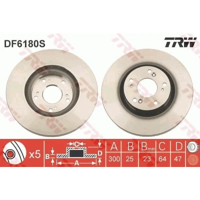 Billede af TRW DF6180S Bremseskiver 300 25 5 100 ventileret lakeret HONDA: CIVIC 8 Hatchback, CR V 2