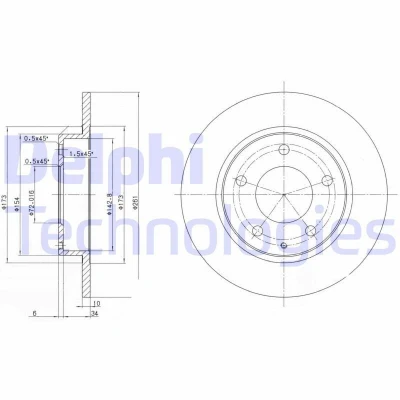 Billede af DELPHI BG2806 Bremseskiver 261 10 5 fuldstændigt olieret ubehandlet uden hjullejer, ABS sensorring MAZDA: 626 IV Hatchback, Premacy Van