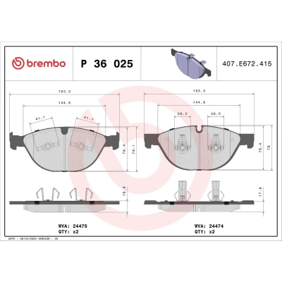 Billede af BREMBO P 36 025 Bremseklodser Forberedt til slidindikator med stempelklips uden tilbehør JAGUAR: XF Sedan, Sportbrake