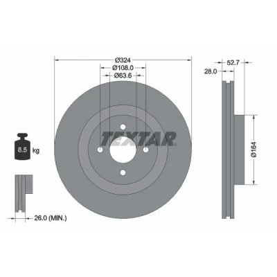 Billede af TEXTAR 92146400 Bremseskiver 324 28 04/04 108 indvendigt ventileret uden hjulbolte, hjulnav FORD: Focus Mk1 Hatchback