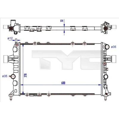 Billede af TYC 725 0041 R Radiator 600 378 32 Mekanisk fuget køleripper OPEL: Astra G Caravan, CC, Sedan