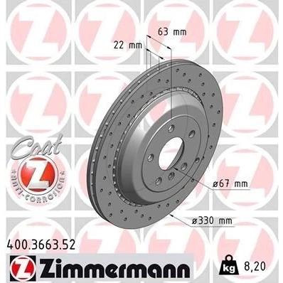 Billede af ZIMMERMANN SPORT COAT Z 400.3663.52 Bremseskiver 330 22 7/5 5 112 udvendig ventileret, hullet coatet højkarboniseret MERCEDES BENZ: ML klasse