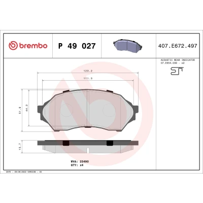 Billede af BREMBO P 49 027 Bremseklodser med akustisk advarsel for slid uden tilbehør MAZDA: 323 F 6