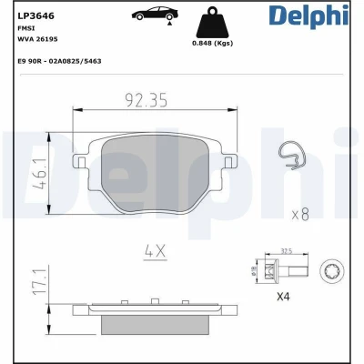 Billede af DELPHI LP3646 Bremseklodser Ikke forberedt til slidindikator med anti knirke plade tilbehør PEUGEOT: 208 II Hatchback, 2008