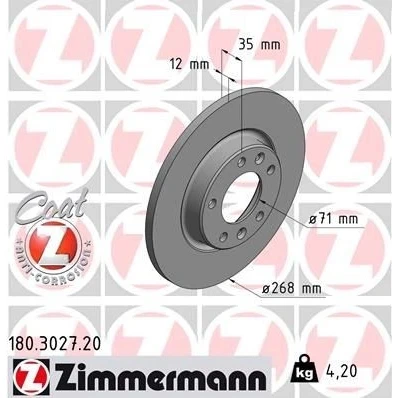 Billede af ZIMMERMANN COAT Z 180.3027.20 Bremseskiver 268 12 7/5 5 108 fuldstændigt coatet PEUGEOT: 308 SW 2, 3008 II SUV, Hatchback