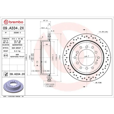 Billede af BREMBO Bremseskive TOYOTA: Land Cruiser Prado 150 312mm 18mm 6 perforeret/indv. ventileret coatet 09.A334.2X Bremseskiver, Skivebremser