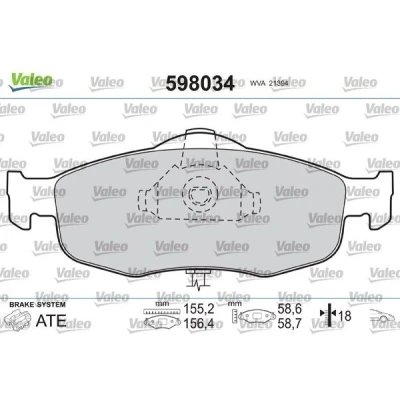 Billede af VALEO 598034 Bremseklodser foraksel Ekskl. slidadvarselskontakt uden anti knirke plade FORD: MONDEO 1 Kombi, SCORPIO 1, 2