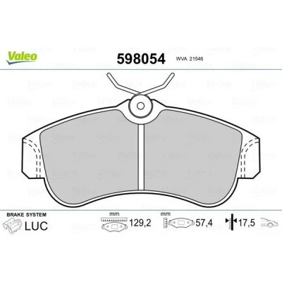 Billede af VALEO 598054 Bremseklodser foraksel Ekskl. slidadvarselskontakt uden anti knirke plade NISSAN: Almera II Hatchback, 2 Limousine, Primera Sedan
