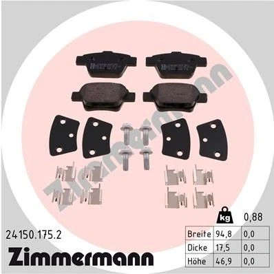 Billede af ZIMMERMANN 24150.175.2 Bremseklodser med skruer Billede svarer til leveringsomfang, fjeder PEUGEOT: 207 Hatchback, 307 SW, Hatchback
