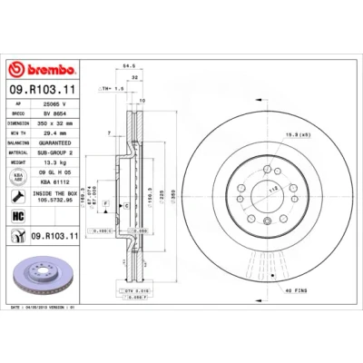 Billede af BREMBO COATED DISC LINE 09.R103.11 Bremseskiver 350 32 5 indvendigt ventileret coatet højkarboniseret med skruer MERCEDES BENZ: ML klasse, R klasse