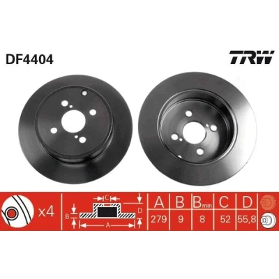 Billede af TRW DF4404 Bremseskiver 279 9 4 100 fuldstændigt lakeret TOYOTA: Corolla IX Hatchback, Station Wagon, Sedan