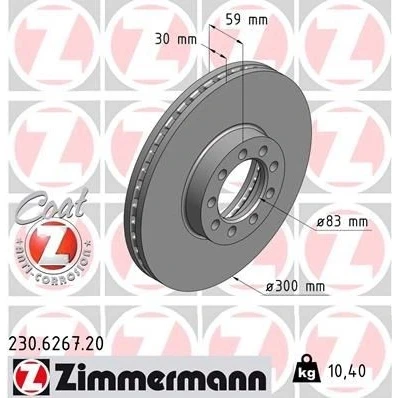 Billede af ZIMMERMANN COAT Z 230.6267.20 Bremseskiver 300 30 9/9 9 111 indvendigt ventileret coatet IVECO: Daily 4 Kasten/Kombi, 4, 6