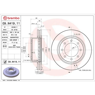 Billede af BREMBO Bremseskive 360mm 38mm 8 indvendigt ventileret 09.N419.11 Bremseskiver, Skivebremser