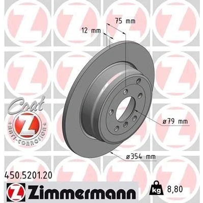 Billede af ZIMMERMANN COAT Z 450.5201.20 Bremseskiver 354 12 7/5 5 120 fuldstændigt coatet LAND ROVER: Range Rover 3
