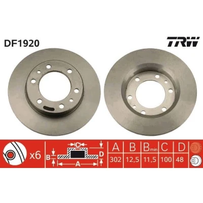 Billede af TRW DF1920 Bremseskiver 302 12,5 6 139,7 fuldstændigt lakeret TOYOTA: Land Cruiser 80, HILUX 5 Pick up, Prado 70 SUV