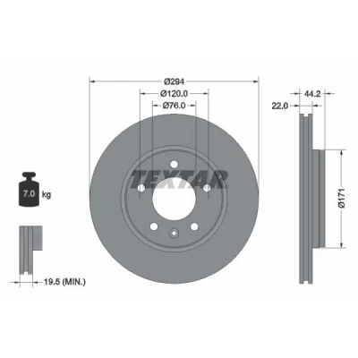 Billede af TEXTAR PRO 92121403 Bremseskiver 294 22 05/06 120 udvendig ventileret coatet uden hjulbolte, hjulnav VOLKSWAGEN: Multivan 5 (7HM, Transporter