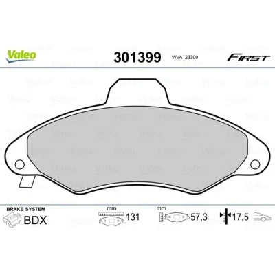 Billede af VALEO 301399 Bremseklodser FIRST foraksel Ekskl. slidadvarselskontakt uden anti knirke plade FORD: ESCORT 6, 5 Cabriolet