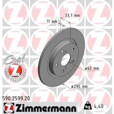 Billede af ZIMMERMANN COAT Z 590.2599.20 Bremseskiver 290 11 7/5 5 114 fuldstændigt coatet TOYOTA: Avensis III Stationcar, Sedan