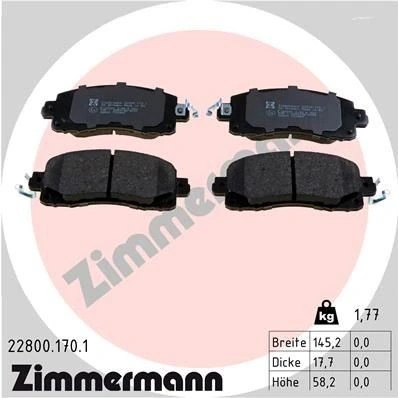 Billede af ZIMMERMANN 22800.170.1 Bremseklodser Billede svarer til leveringsomfang SUBARU: Outback V, Impreza V Hatchback, XV II