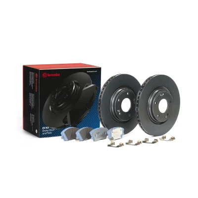 Billede af BREMBO KT 08 028 Bremsesæt, skivebremser indvendigt ventileret uden tilbehør med anti knirke plade, skruer akustisk advarsel for slid