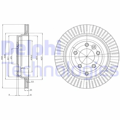 Billede af DELPHI BG4020C Bremseskiver 325 20 5 ventileret coatet ubehandlet uden hjullejer, ABS sensorring LAND ROVER: Range Rover Sport, Discovery 3