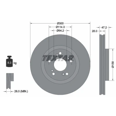 Billede af TEXTAR PRO 92284603 Bremseskiver 300 28 05/09 114,3 indvendigt ventileret coatet uden hjulbolte, hjulnav HONDA: ACCORD 8, 8 Kombi