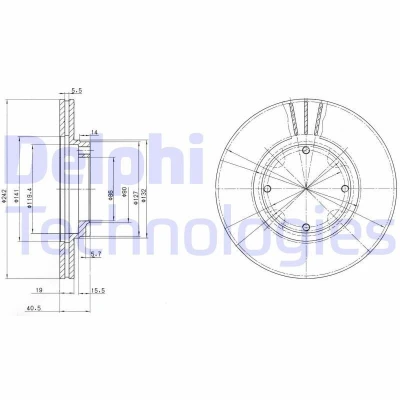 Billede af DELPHI BG2394 Bremseskiver 242 19 4 ventileret olieret ubehandlet uden hjullejer, ABS sensorring