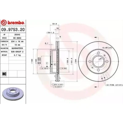 Billede af BREMBO COATED DISC LINE 09.9753.21 Bremseskiver 234 18 4 indvendigt ventileret coatet højkarboniseret HYUNDAI: Atos