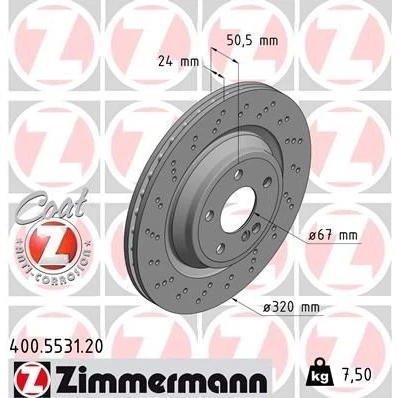 Billede af ZIMMERMANN COAT Z 400.5531.20 Bremseskiver 320 24 6/5 5 112 indvendigt ventileret, hullet coatet højkarboniseret