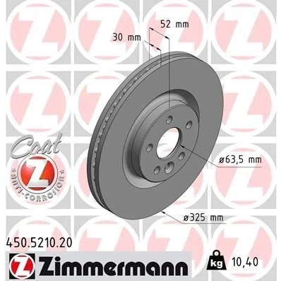 Billede af ZIMMERMANN COAT Z 450.5210.20 Bremseskiver 325 30 6/5 5 108 indvendigt ventileret coatet højkarboniseret LAND ROVER: Range Rover Evoque