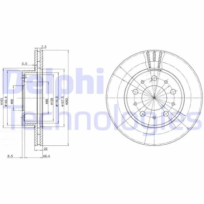 Billede af DELPHI BG2425 Bremseskiver 262 22 5 ventileret olieret ubehandlet uden hjullejer, ABS sensorring VOLVO: 940 II Stationcar, 740 Sedan