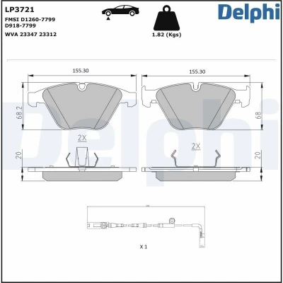 Billede af DELPHI LP3721 Bremseklodser Inkl. slidadvarselskontakt med anti knirke plade tilbehør