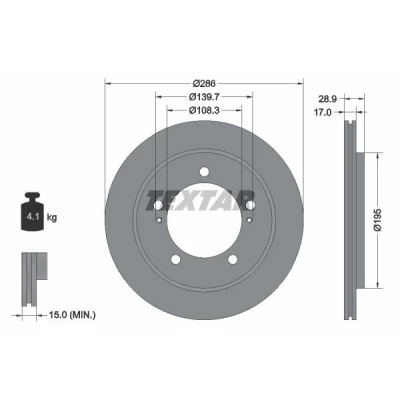 Billede af TEXTAR 92136800 Bremseskiver 286 17 05/07 139,7 indvendigt ventileret uden hjulbolte, hjulnav SUZUKI: Grand Vitara 1 SUV