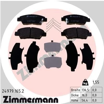 Billede af ZIMMERMANN 24979.165.2 Bremseklodser med akustisk advarsel for slid Billede svarer til leveringsomfang, fjeder HONDA: JAZZ 3, 4