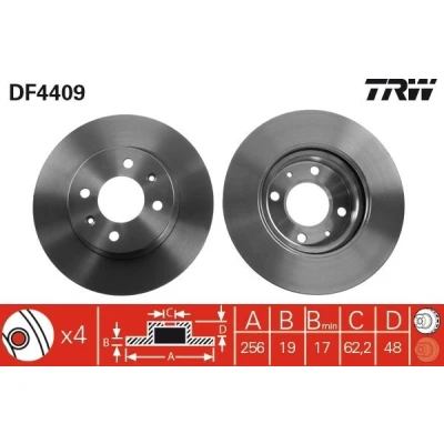 Billede af TRW DF4409 Bremseskiver 256 19 4 100 ventileret lakeret HYUNDAI: Getz