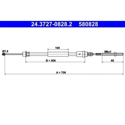 Billede af ATE 24.3727 0828.2 Håndbremsekabel 706 PEUGEOT: 406 Coupe