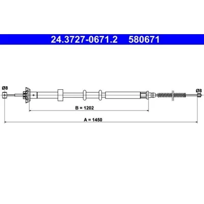 Billede af ATE 24.3727 0671.2 Håndbremsekabel 1450 FORD: KA Hatchback, FIAT: 500 C Cabriolet