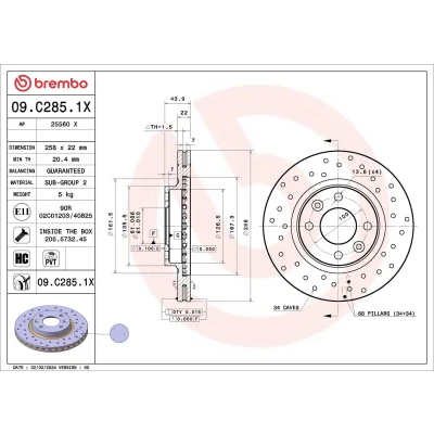 Billede af 2x BREMBO Bremseskive RENAULT: Clio 4, Twingo 3, DACIA: LOGAN MCV 2, SANDERO SMART: Fortwo III Coupe Xtra 09.C285.1X 402062212R