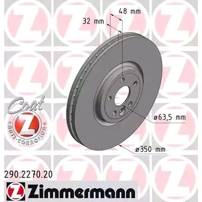 Billede af ZIMMERMANN COAT Z 290.2270.20 Bremseskiver 350 32 6/5 5 108 indvendigt ventileret coatet højkarboniseret JAGUAR: XF Sedan, I Pace, F Pace