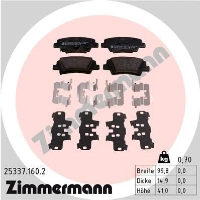 Billede af ZIMMERMANN 25337.160.2 Bremseklodser med akustisk advarsel for slid Billede svarer til leveringsomfang, fjeder KIA: RIO 3, Pro cee‘d II Hatchback