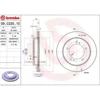 Billede af BREMBO 09.C220.10 Bremseskiver 287 17 5 indvendigt ventileret SUZUKI: Jimny SUV