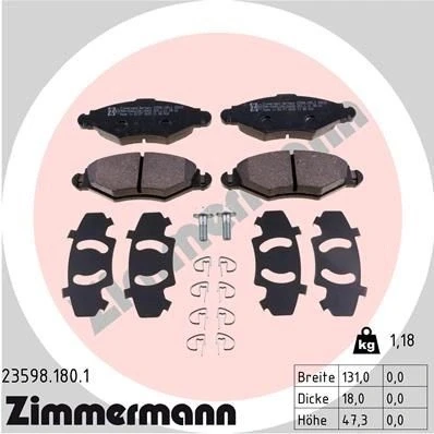 Billede af ZIMMERMANN 23598.180.1 Bremseklodser med skruer Billede svarer til leveringsomfang, fjeder PEUGEOT: 206 Hatchback, 206+ SW